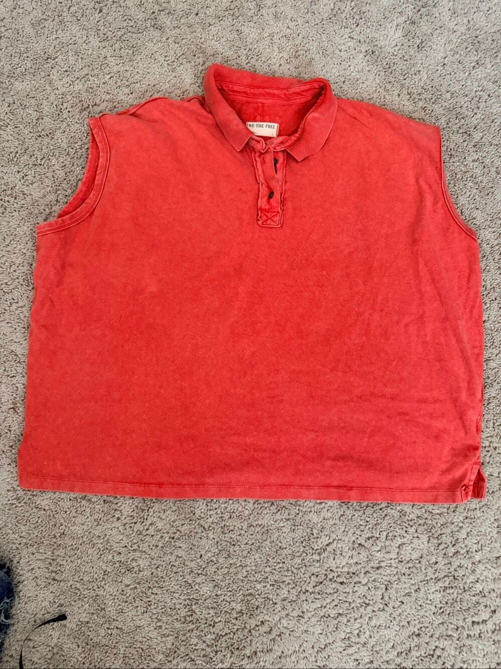 We The Free People Red Sleeveless Collar Polo Shirt Top Tank High Low Large L